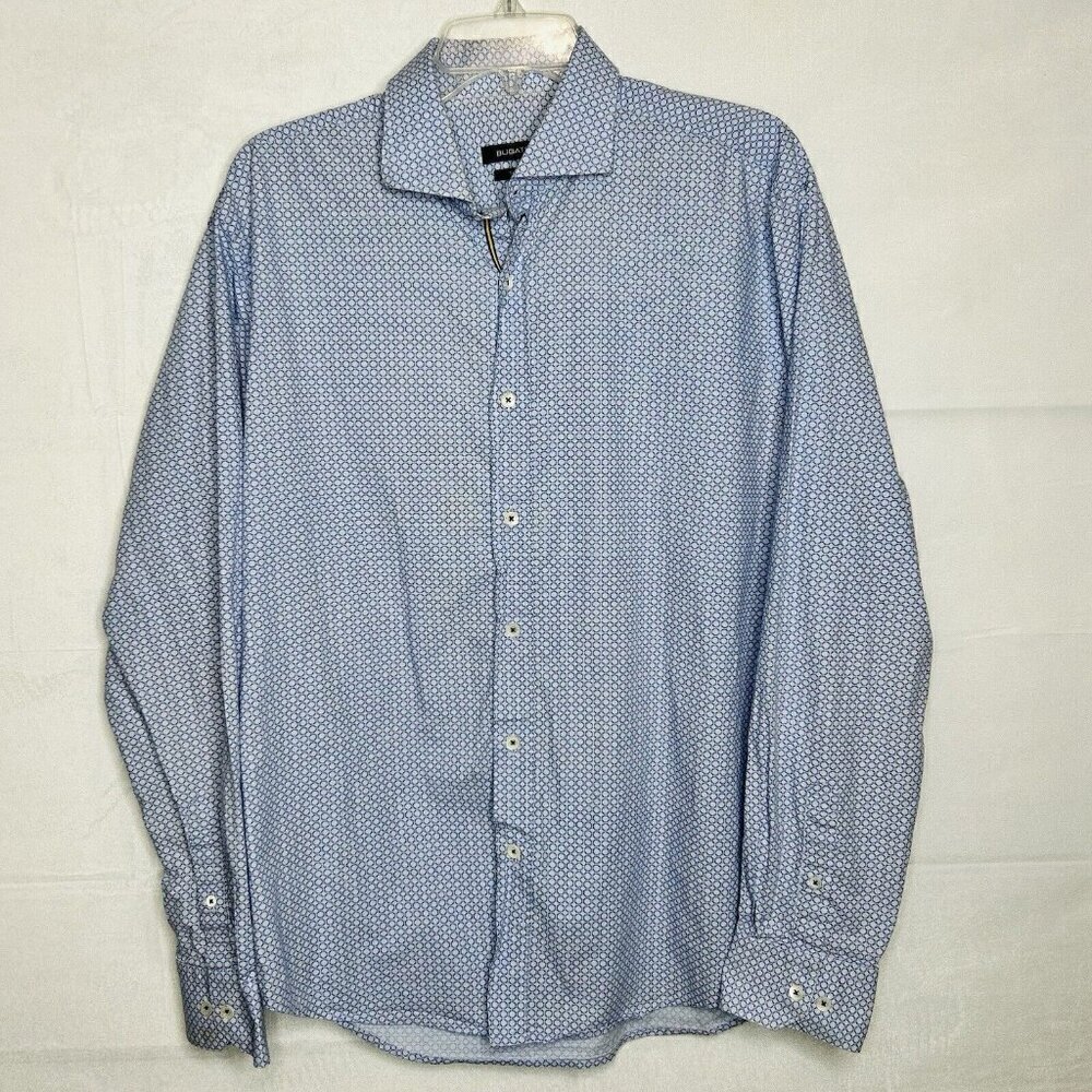 Bugatchi Men's Long Sleeve Button Up Shirt Blue Circle Pattern XL Casual